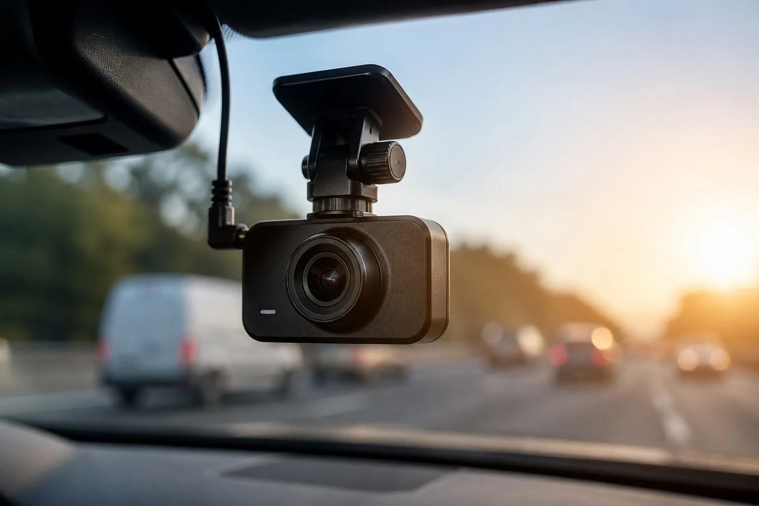 GRS AI dashcam mounted behind a windshield.